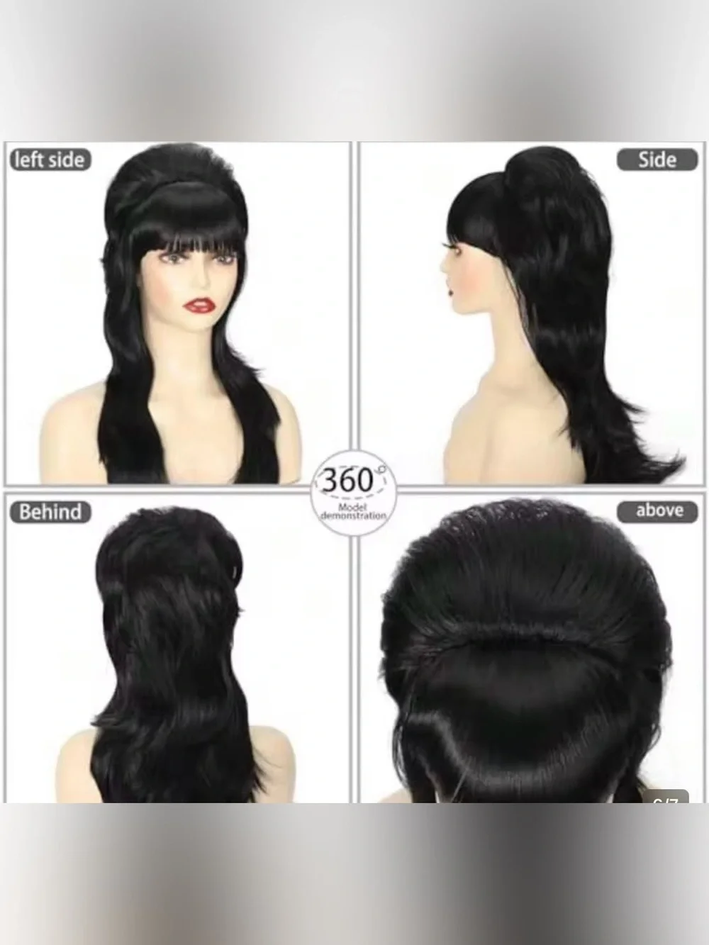 1980’s Women’s Black Mullet Long Retro Bouffant Wig NWOT